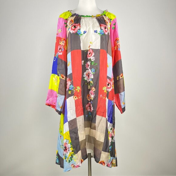 $365 NWOT Johnny Was BLOCK TOVE Silk Floral Long Sleeves Midi Dress Size L - Picture 1 of 10